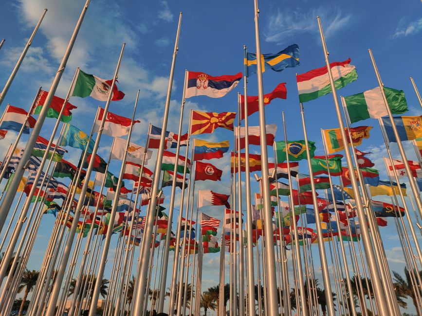 Flags representing international diplomacy
