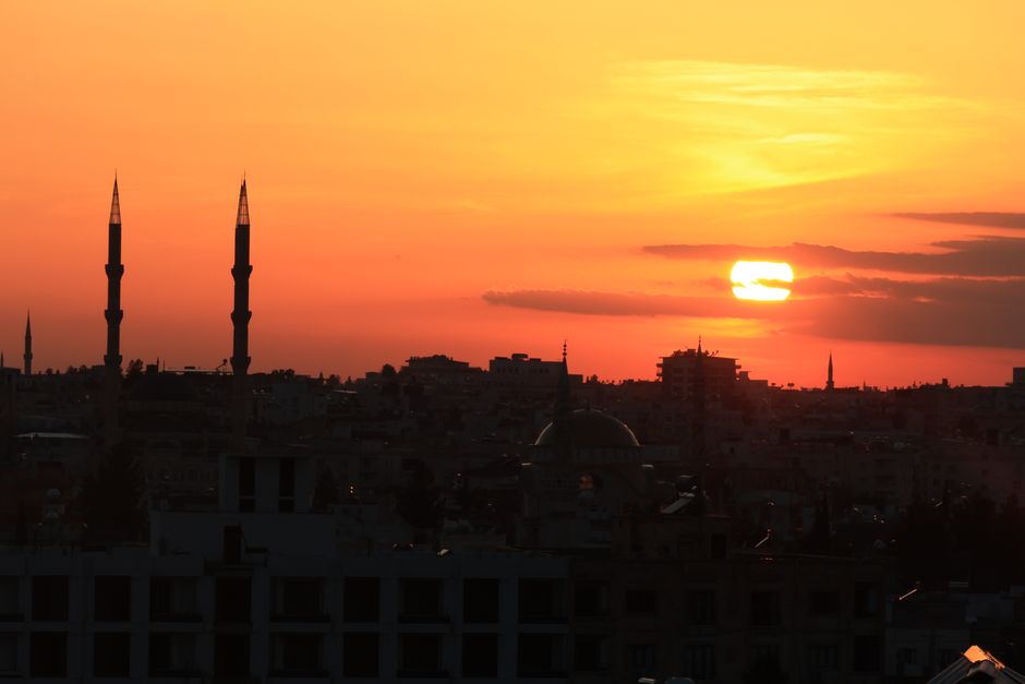 Mosque minaret at sunset